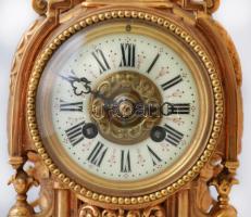 XIX. sz. második fele: Díszes bronz asztali ingaóra, jelzett, számozott szerkezettel. Felet és egész...