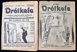 1940-44 Drótkefe, A magyar közélet tréfás hetilapja, 5 szám,különböző mibőségeben,  31x24cm