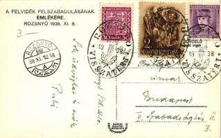 1938 Rozsnyó, bevonulás / entry of the Hungarian troops;  vegyes bérmentesítés 'Rosznyó Visszat...