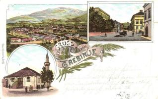 1898 Trebinje, street, mosque, floral, litho (r)