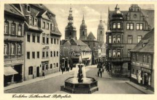 Eisleben-Lutherstadt; Stiftsplatz / square, shops of Ernst Funke, Hermann Lindrath, Albert Schaffner and Reichard