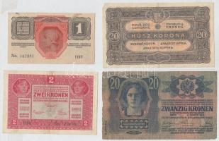 1913. 20K piros "MAGYARORSZÁG" körbélyegzővel + 1916. 1K + 1917. 2K + 1920. 20K T:III,III-