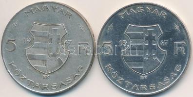 1947. 5Ft Ag "Kossuth" (2x) T:2-,3