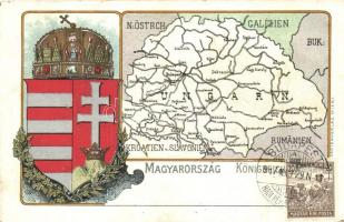 Magyarország, Königreich; címer, térkép / Hungary, coat of arms, map, Deutsches Postkartenverlag, Wien I. litho (fa)