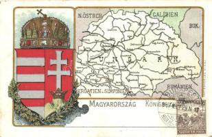 Magyarország, Königreich; címer, térkép / Hungary, coat of arms, map,  Deutsches Postkartenverlag, Wien I. litho (fa)