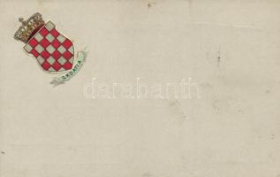 Croatia / Coat of arms glued on postcard, '1922 Bélyeggyűjtők Hete Kiállítás Budapest' + '1916 IV. Károly koronázása napján' So. Stpl (EK)