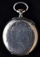 Ezüst fedeles zsebóra,Remontoir cylindre 10 roubis,  kissé repedt számlappal, Ag., bruttó:21,4gr., j...