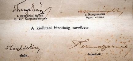 1928 a Nemzetközi Gyorsíró Kongresszus elnökségének nagyméretű, díszes elismerő oklevele a Magyar Or...