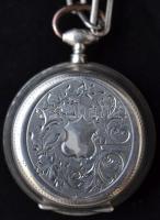 Ezüst zsebóra, kulccsal és lánccal, Cylindre  huite rubis, Ag., bruttó:34,7gr., jelzett, működik, d:...