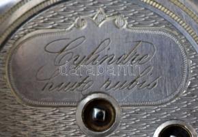 Ezüst zsebóra, kulccsal és lánccal, Cylindre  huite rubis, Ag., bruttó:34,7gr., jelzett, működik, d:...