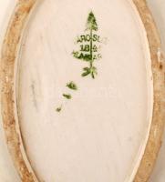 Városlőd népi mintás kerámia tálka, lepattanásokkal, jelzett, 20x15 cm