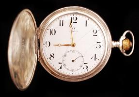 Omega ezüst(Ag) másodpercmutatós zsebóra, sérült számlappal, jelzett, működőképes állapotban, d: 5,5 cm, br: 113 g