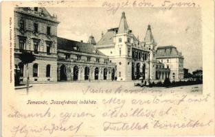 1899 Temesvár, Timisoara; Józsefvárosi indóház, vasútállomás. Kiadja a Polatsek-féle könyvkereskedés / railway station