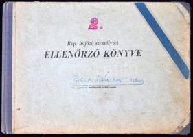 1952-53 Rep. hajózó személyzet ellenőrző könyve, részben kitöltött, Honvéd Kilián György Rep. Hajózó...
