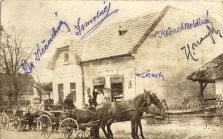 1925 Besenyőtelek, Veres Márton üzlete, lovaskocsi, photo (EB)