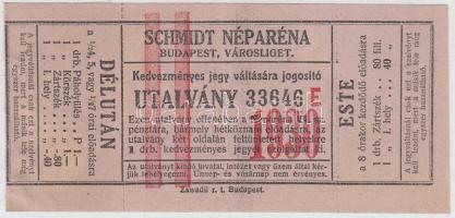 1930 Schmidt Néparéna(Budapest Városliget), Kedvezményes jegy váltására jogosító utalvány
