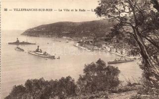 Villefranche-Sur-Mer, French Navy warships in the bay; from postcard booklet