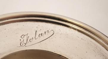 Ezüst (Ag.) teaszűrő "Jolán" felirattal, csont nyéllel, jelzett, br. 75 g