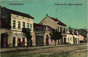 Dicsőszentmárton, Tarnaveni; Vedere din Str. Regele Ferdinand, Cartea Romaneasca / street, shops