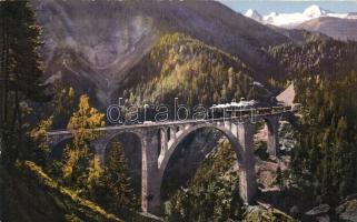 Davos-Filisur-Bahn, Wiesner-Viadukt / Railway between Davos-Filisur with the Wiesner Viaduct, locomotive