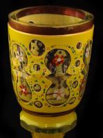 Antik talpas pohár, kézzel festett, több rétegű, csiszolt, metszett, kopott aranyozással / Antique m...