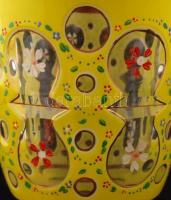 Antik talpas pohár, kézzel festett, több rétegű, csiszolt, metszett, kopott aranyozással / Antique m...