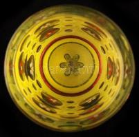 Antik talpas pohár, kézzel festett, több rétegű, csiszolt, metszett, kopott aranyozással / Antique m...