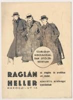 1936  Raglán Heller(Budapest, Rákóczi út) úri szabó reklámos levelezőlapja