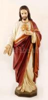 cca 1900 Jézus Szíve, festett fa szobor, sérült ujjakkal, m: 107 cm