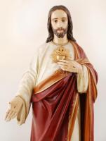 cca 1900 Jézus Szíve, festett fa szobor, sérült ujjakkal, m: 107 cm