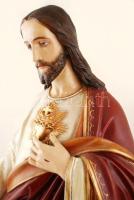 cca 1900 Jézus Szíve, festett fa szobor, sérült ujjakkal, m: 107 cm