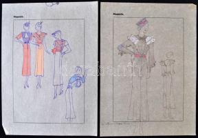 Jelzés nélkül: Divatrajzok. 8 db, pauszpapír, vegyes technika, 31x24 cm