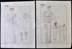 Jelzés nélkül: Divatrajzok. 8 db, pauszpapír, vegyes technika, 31x24 cm