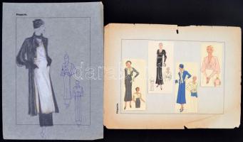 Jelzés nélkül: Divatrajzok. 8 db, pauszpapír, vegyes technika, 31x24 cm