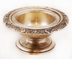 Ezüst (Ag.) fűszertartó párban (2db), jelzett, mesterjeggyel, hibátlan üvebetéttel,  m:3,5 cm, d:8 c...