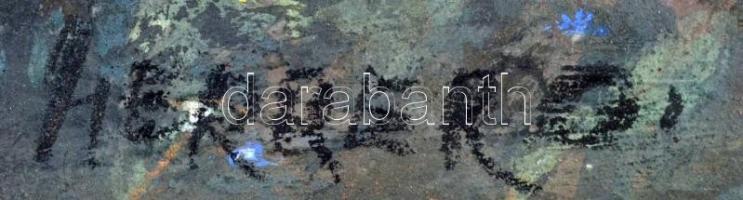 Herrer jelzéssel: Mediterrán tengerpart.  Gouache, papír, keretben, 23×34 cm