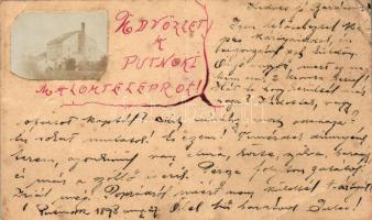 1898 Putnok, Gőzmalom telep, fotó ráragasztva a képeslapra, photo (fa)