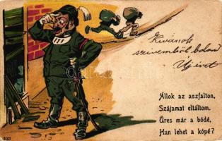 &quot;Állok az aszfalton, szájamat eltátom...&quot;, Humoros magyar csendőr gúnylap / Hungarian gendarme humorous postcard  (EB)