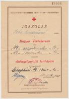 1949 2 db Magyar Vöröskereszt okmány: igazolás elsősegélynyújtó tanfolyam, ill. tagsági igazolvány