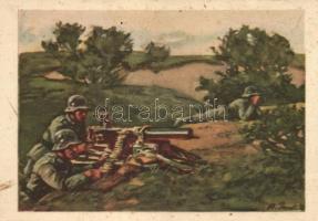 M.G. in Feuerstellung, Die Postkarte des Heeres No. 2 / Machine gun in firing position, German military postcard s: Angelo Jank, Gépfegyver tüzelésre készen; Die Postkarte des Heeres No. 2 s: Angelo Jank