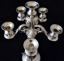 Ezüst (Ag.) neoklasszicista gyertyatartó, öt ágú hat láng hellyel, jelzett (Diana 1867-1937), mester...