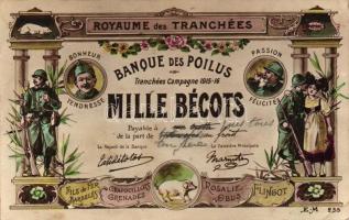 Banque des Poilus; Mille Bécots; Royaume des Tranchées / WWI French military, bank note (EK)