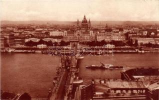 Budapest, a Cozia gőzhajó a Lánchídnál, kémény döntés közben / steamship during funnel tilting