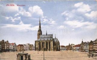 Pilsen, Plzen; Ringplatz / square with church