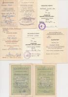 15db-os oklevél és igazolvány tétel, benne "Bányász Szolgálati Érdemérem", "Önkéntes ...