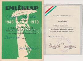 15db-os oklevél és igazolvány tétel, benne "Bányász Szolgálati Érdemérem", "Önkéntes ...