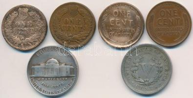 Amerikai Egyesült Államok 1881-1901. 1c Br "Indián" (2xklf) + 1905. 5c Cu-Ni "Liberty...