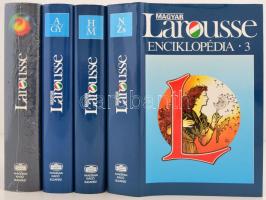 Magyar Larousse enciklopédia. I-III + MEMO. Főszerk.: Bakos Ferenc, Ruzsiczky Éva, Szávai János. Bp., 1991-1995, Akadémiai Kiadó. Aranyozott műbőr kötésben, papír védőborítóval, jó állapotban. A MEMO bontatlan, fóliás.