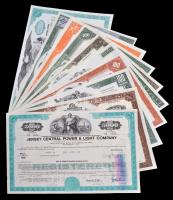 Amerikai Egyesült Államok 1968-1979. 10db klf részvény perforációval, bélyegzésekkel, lyukasztással érvénytelenítve T:I-III USA 1968-1979. 10pcs of diff shares, with perforations, stamps, cancelled by holes C:UNC-F