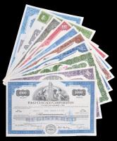 Amerikai Egyesült Államok 1961-1988. 10db klf részvény perforációval, bélyegzésekkel, lyukasztással érvénytelenítve T:I-III USA 1961-1988. 10pcs of diff shares, with perforations, stamps, cancelled by holes C:UNC-F